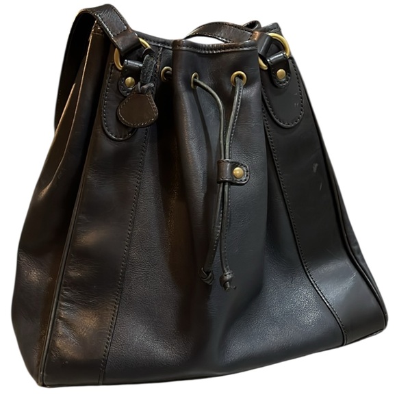 VINTAGE BALLY DRAWSTRING LEATHER BUCKET BAG BLACK MADE IN THE USA - Picture 1 of 15